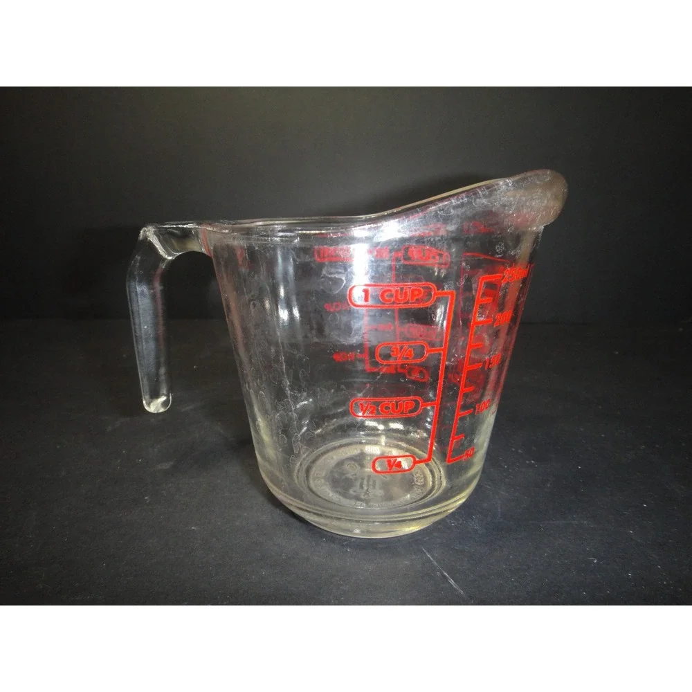 Anchor Hocking 1 Cup Glass Measuring Cup Red Markings 8oz 250ml Microwave Safe